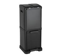 SVITA 3XCOMBO32 Poubelle à 3 compartiments, à pédale, de qualité supérieure, pour cuisine, 3 compartiments, avec tiroirs, système de tri des déchets, en acier inoxydable, noire