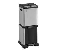 SVITA 3XCOMBO32 Poubelle à 3 compartiments, à pédale, de qualité supérieure, pour cuisine, 3 compartiments, avec tiroirs, système de tri des déchets, en acier inoxydable, argentée