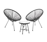 SVITA BALI Meuble de balcon 3 pièces Polyrattan Lounge Set Balcon Noir
