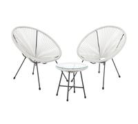 SVITA BALI Meuble de balcon Set Lounge Garniture Relax Egg-Chair Design tressé Blanc