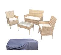 SVITA Brooklyn Salon de jardin 5 pièces avec housse de protection en polyrotin résistant aux intempéries pour jardin, terrasse, balcon, avec coussins, table en verre, beige