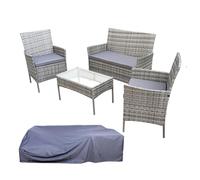 SVITA Brooklyn Salon de jardin 5 pièces avec housse de protection en polyrotin résistant aux intempéries pour jardin, terrasse, balcon, avec coussins, table en verre, gris