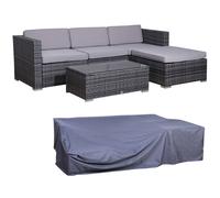 SVITA CALIFORNIA Salon de jardin Set avec housse Polyrattan Set de jardin Balcon Lounge en rotin avec coussins Gris
