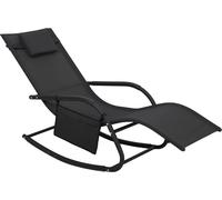 SVITA FJON DELUXE Chaise longue à bascule Chaise longue de jardin Bain de soleil Sac latéral Coussin Noir