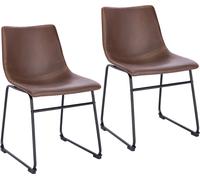 SVITA HARRY Lot de 2 chaises de salle à manger pieds métal piètement traîneau similicuir marron