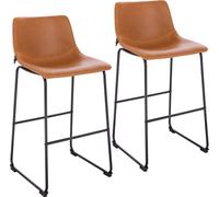 SVITA JOHN Lot de 2 tabourets de bar Chaise de bar avec dossier Rétro en similicuir Cognac