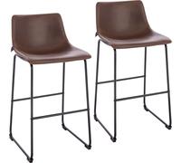 SVITA JOHN Lot de 2 tabourets de bar Chaise de bar avec dossier Rétro en similicuir Marron