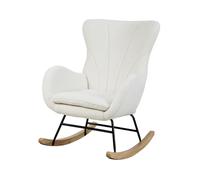 SVITA Knut Fauteuil à bascule, fauteuil à bascule, fauteuil de salon, avec patins en bois confortablement rembourrés, avec accoudoirs, boucle en peluche, moderne, blanc