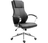 SVITA MELLOW Chaise de bureau Fauteuil de direction Accoudoirs chromés de haute qualité Similicuir noir Réglage en hauteur