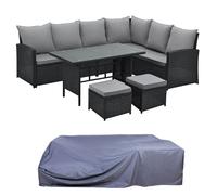 SVITA MONROE Set Rotin Meuble de Jardin Hotte Polyrattan Lounge noir