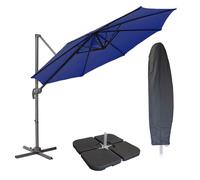 SVITA Parasol 3m Set Hotte Poids Jardin Parapluie Outdoor 360° Parapluie Alu Rotatif Basculant Bleu