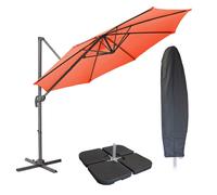 SVITA Parasol 3m Set Hotte Poids Jardin Parapluie Outdoor 360° Parapluie Alu rotatif basculant Orange