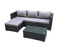 SVITA Queens Salon de jardin 5 pièces en polyrotin résistant aux intempéries pour jardin, terrasse, balcon avec coussins et table en verre Noir