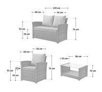 SVITA ROMA Salon en poly rotin Ensemble de meubles de jardin avec canapé et fauteuils Salon de jardin avec table Marron