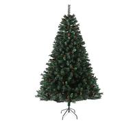 SVITA Sapin de Noël artificiel avec pommes de pin et houx avec 1017 branches et support en métal (aiguilles Luvi, 210 cm)