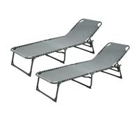 SVITA Set de 2 chaises longues de jardin Bain de soleil pliable respirant réglable Gris clair