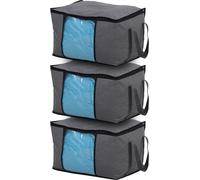 SVITA Set de 3 sacs de rangement L Commode pliable sous le lit Fenêtre de visualisation Poignées Fermeture éclair Tissu Gris foncé