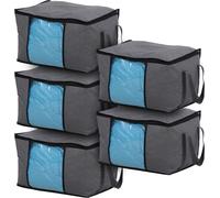 SVITA Set de 5 sacs de rangement L Commode pliable sous le lit Fenêtre de visualisation Poignées Fermeture éclair Tissu Gris foncé