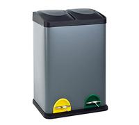 SVITA TC2X20 Seau de cuisine 40litres Capacité 2x20litres Poubelle à 2 compartiments Tri sélectif Poubelle à pédale Acier Gris
