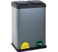 SVITA TC2X20 Seau de cuisine 40litres Capacité 2x20litres Poubelle à 2 compartiments Tri sélectif Poubelle à pédale Acier Gris