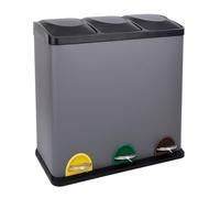 SVITA TC3X20 Poubelle à pédale, 60 l, grise, 3 x 20 l, en acier inoxydable, 3 poubelles XXL, pour tri des déchets, poubelle de cuisine