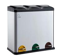 SVITA TC3X20 Poubelle à pédale, en acier inoxydable, 60 l, argent, 3 x 20 l, 3 compartiments XXL, système de tri des déchets, poubelle de cuisine, 3 compartiments