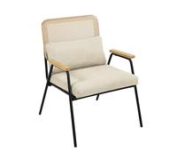 SVITA THEA Fauteuil de salon en rotin - Style rétro - Intérieur vintage - Scandinave moderne - Pour salon, salle de lecture, salle d'attente - Crème
