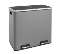 SVITA TM2X24 Poubelle grise 48 litres (2x24L) Poubelle à pédale cuisine Corbeille à papier Tri sélectif Déchets Acier Bureau