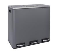 SVITA TM3X18 - Poubelle à 3 compartiments - 54 l - Poubelle à pédale - Poubelle de recyclage - 3 x 18 l - Acier revêtu par pulvérisation - Gris - Avec poignées