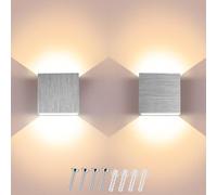 Svitzoot Lot de 2 appliques murales LED argentées 7 W - Applique murale LED moderne pour intérieur - Lumière blanche chaude - 3000 K - Éclairage vers le bas - Éclairage pour chambre à coucher, salon
