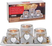 SVJ Chandelier Theelichthouders - 11x28x13 cm - Bois - Blanc - Set de 3