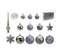 SVJ Home Decorations Boules de Noël 3/4/6 cm - 12x36x23 cm - Plastique - Gris - Set de 111