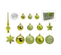SVJ Home Decorations Boules de Noël 3/4/6 cm - 12x36x23 cm - Plastique - Vert - Set de 111