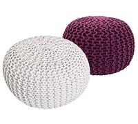 SVJ Tabouret Jula - 55x55x37 cm - Coton - Blanc/Violet - Set de 2