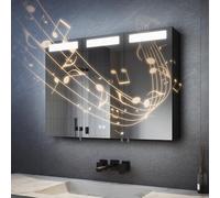 SVNR 90 x 65 cm Armoire miroir avec éclairage LED pour salle de bain, 3 portes, éclairage avec Bluetooth, interrupteur tactile, antibuée et prise (noir mat)
