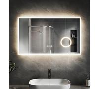 SVNR Miroir de salle de bain avec éclairage - 100 x 60 cm - Miroir de salle de bain multifonction mural - Bord biseauté R10 - Horloge, anti-buée - Miroir intelligent LED