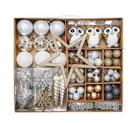 SVNVIOZ Lot de 100 boules de Noël en plastique - Incassables - Avec crochet de suspension - Dorées et blanches