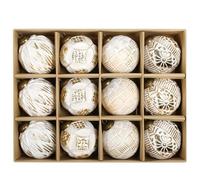 SVNVIOZ Lot de 12 boules de Noël incassables pour sapin de Noël - 8 cm - Blanc/doré