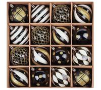 SVNVIOZ Lot de 16 boules de Noël incassables - Noir/doré/blanc - 8 cm