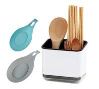 SVOCK Egouttoir Couvert de Cuisine, Noir Organisateur Evier Cuisine, Range Couverts avec 3 Compartiments, Porte Couvert et Pot et Porte-Cuillère, pour Ranger Couteaux, Fourchettes et Cuillères