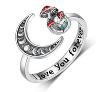 SVODEA Bague en argent sterling 925 en forme de champignon rouge magique pour femme, adolescente, maman, 7, Argent sterling, Agate mousse