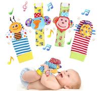 svpfuo 4 Pièces Chaussettes Hochet pour Bébé, Chaussettes Hochet de Poignet et Sondeur de Pied pour Bébé, Jouet Hochet pour Bébé, Jouet Sensoriel pour les Nouveau-Nés de 0 à 6 Mois