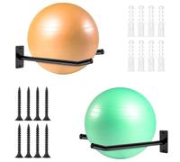 svteli Support mural pour ballons de médecine et tapis de yoga, 2 paires de supports muraux pour ballons d'exercice en métal pour le rangement d'équipements de fitness dans la salle de sport ou le