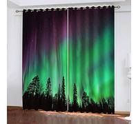 SVTUSR Lot De 2 Rideau Thermique Isolant Anti Froid, Rideaux Chambre pour Adulte Et Enfant, 3D Paysage D'Aurores Vertes Motif Rideaux À Oeillets, Occultants Salon Cuisine 234X230Cm