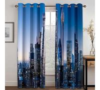 SVTUSR Lot De 2 Rideaux Salon Chambre Occultants À Oeillets, Grande Largeur Draperies Intérieurs 3D Architecture Et Paysage De La Ville Bleue Motif Rideaux Isolant Thermique Et Phonique Rideau Occu