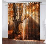 SVTUSR Rideaux Occultants Thermiques pour Salon Et Chambre 3D Forêt D'Érables Ensoleillée Motif Rideau Thermique Isolant Anti Froid A Oeillets, Lot De 2 Rideaux Décoration De Fenêtre 200X214Cm