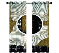 SVTUSR Rideaux Occultants Thermiques pour Salon Et Chambre 3D Graffiti Noir Golden Line Motif Rideau Thermique Isolant Anti Froid A Oeillets, Lot De 2 Rideaux Décoration De Fenêtre 200X214Cm