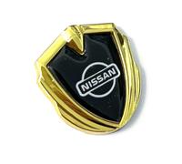 SVV AKSe652 Emblème en métal doré avec tampon adhésif adapté pour tuning de voiture avec logo. Pour Fender, bâtiment, intérieur, etc. Autocollant avec emblème (35 mm x 40 mm x 5 mm) (Nissan)