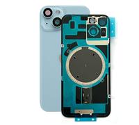 SVV Coque arrière, cache batterie compatible avec iPhone 14. Pré-assemblé : avec aimant, support métallique, bagues de caméra, etc. Verre arrière de remplacement. OEM (Bleu)