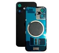 SVV Coque arrière, cache batterie compatible avec iPhone 16. Pré-assemblé : avec aimant, support métallique, bagues pour appareil photo, etc. Verre arrière de remplacement. OEM (Noir)